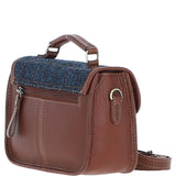 Ashwood Leather & Harris Tweed® Cloth Small Satchel Bag Tan/Navy: TW-67-11-TN