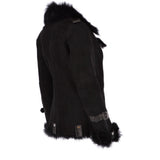 Womens Luxury Side Zip Toscana Suede Sheepskin Pilot Jacket Black: KB-806