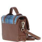 Ashwood Leather & Harris Tweed® Cloth Mini Satchel Bag with Twist Lock Tan/Blue: TW-32-05-TB