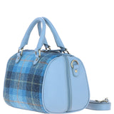 Ashwood Leather & Harris Tweed® Cloth Medium Barrel Bag Blue/Lt-Blue: TW-62-19-bb