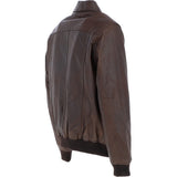 Men's Real Leather Bomber Jacket with Brando Collar Aq Brown: AWM-Pointer