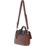 Ashwood Leather & Harris Tweed® Cloth Medium Satchel Bag with Twist Lock Tan/Navy: TW-34-011-TN