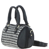 Ashwood Leather & Harris Tweed® Cloth X-Small Barrel Bag Black/White: TW-60-12-BW