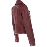 Short Leather Biker Jacket Burgundy: 6617