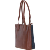 Ashwood Leather & Harris Tweed® Cloth Genuine Leather Shoulder Bag Tan/Navy: TW-23-011-TN