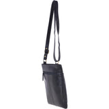 Small Zip Top Vegetable Tanned Leather Cross Body Bag Navy : V-20