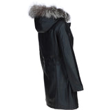 Stylish Ashwood Leather Ladies Three Quarter Jacket Black Fur: Emilia