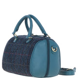 Ashwood Leather & Harris Tweed® Cloth Medium Barrel Bag Teal/Navy: TW-62-16-TN