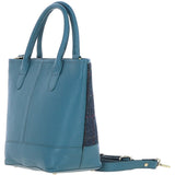 Ashwood Leather & Harris Tweed® Cloth Large Grab Bag Teal/Navy: TW-64-16-TN