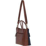 Versatile Ashwood Leather & Harris Tweed® Cloth Shoulder Bag Tan/Navy: TW-22-011-TN