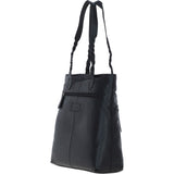 Black Leather Shoulder Bag with Zebra Print Pocket: ELA 1128