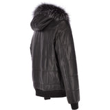Men's Leather Hooded Bomber Jacket Black: 1160