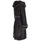 Toscana Longhaired Hood And Belted Shearling Coat Black/ Brissa: LP 24