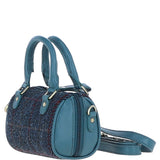 Ashwood Leather & Harris Tweed® Cloth X-Small Barrel Bag Teal/Navy: TW-60-16-TN