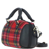 Ashwood Leather & Harris Tweed® Cloth Small Barrel Bag Black/Red: TW-61-14-BR
