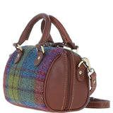Ashwood Leather & Harris Tweed® Cloth Small Barrel Bag Tan/Purple: TW-61-13-TP