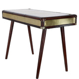 Luxury Real Leather 3-Drawer Desk Chestnut: LF-154