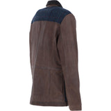 Ashwood Leather x Harris Tweed Men's Buff Lamb Leather Jacket with Corduroy Collar Brown/Navy: TW-903-011-BN