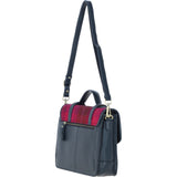 Ashwood Leather & Harris Tweed® Cloth Large Satchel Bag with Twist Lock Navy/Pink: TW-35-06-NP
