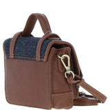Ashwood Leather & Harris Tweed® Cloth Mini Satchel Bag with Twist Lock Tan/Navy: TW-32-11-TN