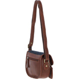 Ashwood Leather & Harris Tweed® Cloth Saddle Bag Tan/Navy: TW-26-011-TN