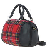 Ashwood Leather & Harris Tweed® Cloth Medium Barrel Bag Black/Red: TW-62-14-BR
