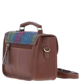 Ashwood Leather & Harris Tweed® Cloth Small Satchel Bag Tan/Purple: TW-67-13-TP