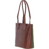 Ashwood Leather & Tweed Genuine Leather Shoulder Bag Tan/Green Check: TW-23-010-TGNH