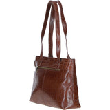 Velutto Eleganza' Zip Mid Section Real Leather Shoulder Bag Cognac/croc: 52234