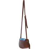 Ashwood Leather & Harris Tweed® Cloth Saddle Crossbody Bag with Twist Lock Tan/LT Blue: TW-30-05-TB