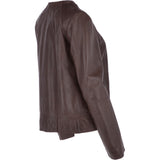 Womens Collarless Leather Jacket  Mid Brown/nap: AWL-280