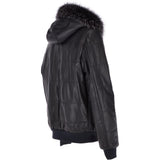 Men's Leather Hooded Bomber Jacket Dark Blue: 1160