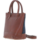 Ashwood Leather & Harris Tweed® Cloth Large Grab Bag  Tan/Navy: TW-64-11-TN