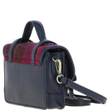 Ashwood Leather & Harris Tweed® Cloth Mini Satchel Bag with Twist Lock Navy/Pink: TW-32-06-NP