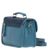 Ashwood Leather & Harris Tweed® Cloth Small Satchel Bag Teal/Navy: TW-67-16-TN