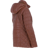 Women’s Genuine Leather Quilted Hooded Jacket by Ashwood Leather in Tan: Walbusch