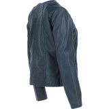 Womens Collarless Leather Jacket Navy/nap: AWL-280