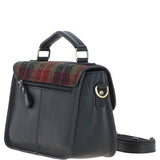 Ashwood Leather & Harris Tweed® Cloth Satchel Bag Black/Green/Red: TW-68-07-BR