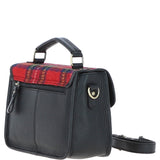 Ashwood Leather & Harris Tweed® Cloth Satchel Bag Black/Red: TW-68-14-BR