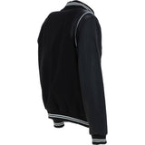 Ashwood Leather Men’s Wool and Leather Bomber Jacket with Striped Collar in Black: AWM-7