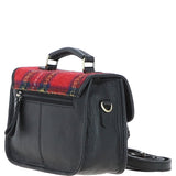 Ashwood Leather & Harris Tweed® Cloth Small Satchel Bag Black/Red: TW-67-14-BR