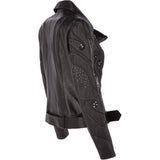 Ladies Vegetable Tanned Leather Studded Biker Jacket: Z 158