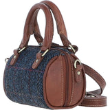 Ashwood Leather & Harris Tweed® Cloth X-Small Barrel Bag Tan/Navy: TW-60-11-TN