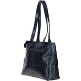 Velutto Eleganza' Zip Mid Section Real Leather Shoulder Bag Navy/croc: 52234