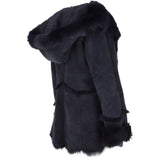 Toscana Long Haired Shearling Jacket With Large Hood Ombre Blue: KB 32 HOODED