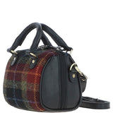 Ashwood Leather & Harris Tweed® Cloth Small Barrel Bag Black/Green/Red: TW-61-07-BR