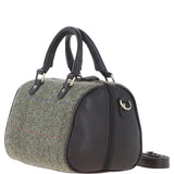 Ashwood Leather & Harris Tweed® Cloth Medium Barrel Bag Brown/Green: TW-62-09-BG