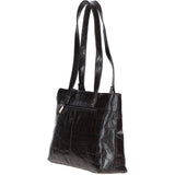 Velutto Eleganza' Zip Mid Section Real Leather Shoulder Bag Brown/croc: 52234