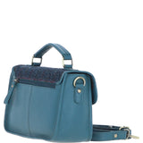 Ashwood Leather & Harris Tweed® Cloth Satchel Bag Teal/Navy: TW-68-16-TN