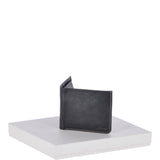 Cow Waxy Leather Classic 3 Card Bill-Fold and Coin Wallet Black : 1552